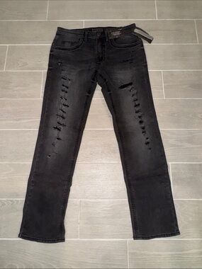 Decree Black Distressed Slim Straight Jeans